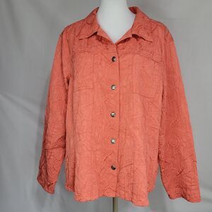 Chicos shirt jacket embroidered coral apricot size 3 XL